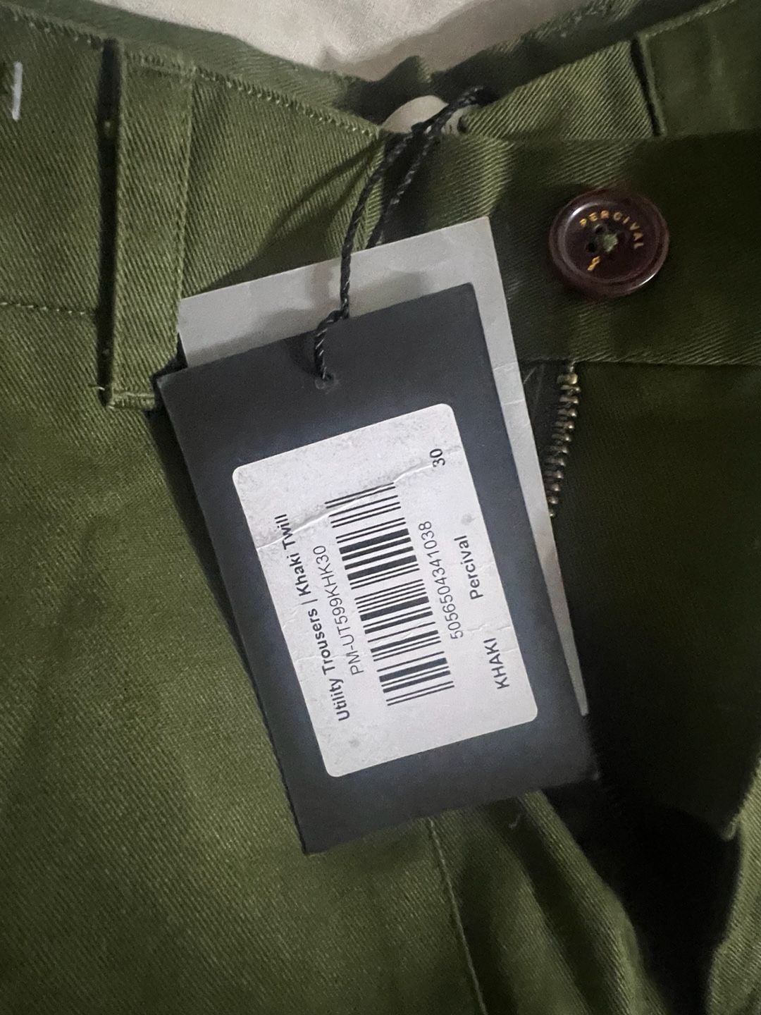 Percival Utility Trousers Khaki Twill Size 30 Olive Green Chino Pants 4
