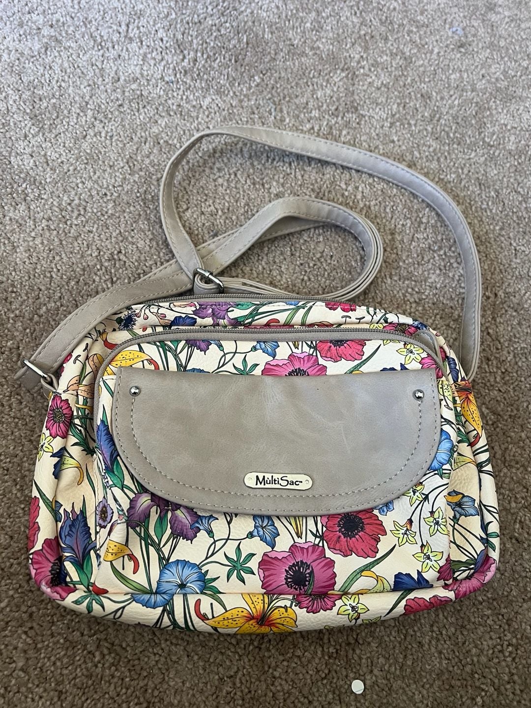 MultiSac Zippy Triple Compartment Crossbody Bag White Belladonna Floral 2