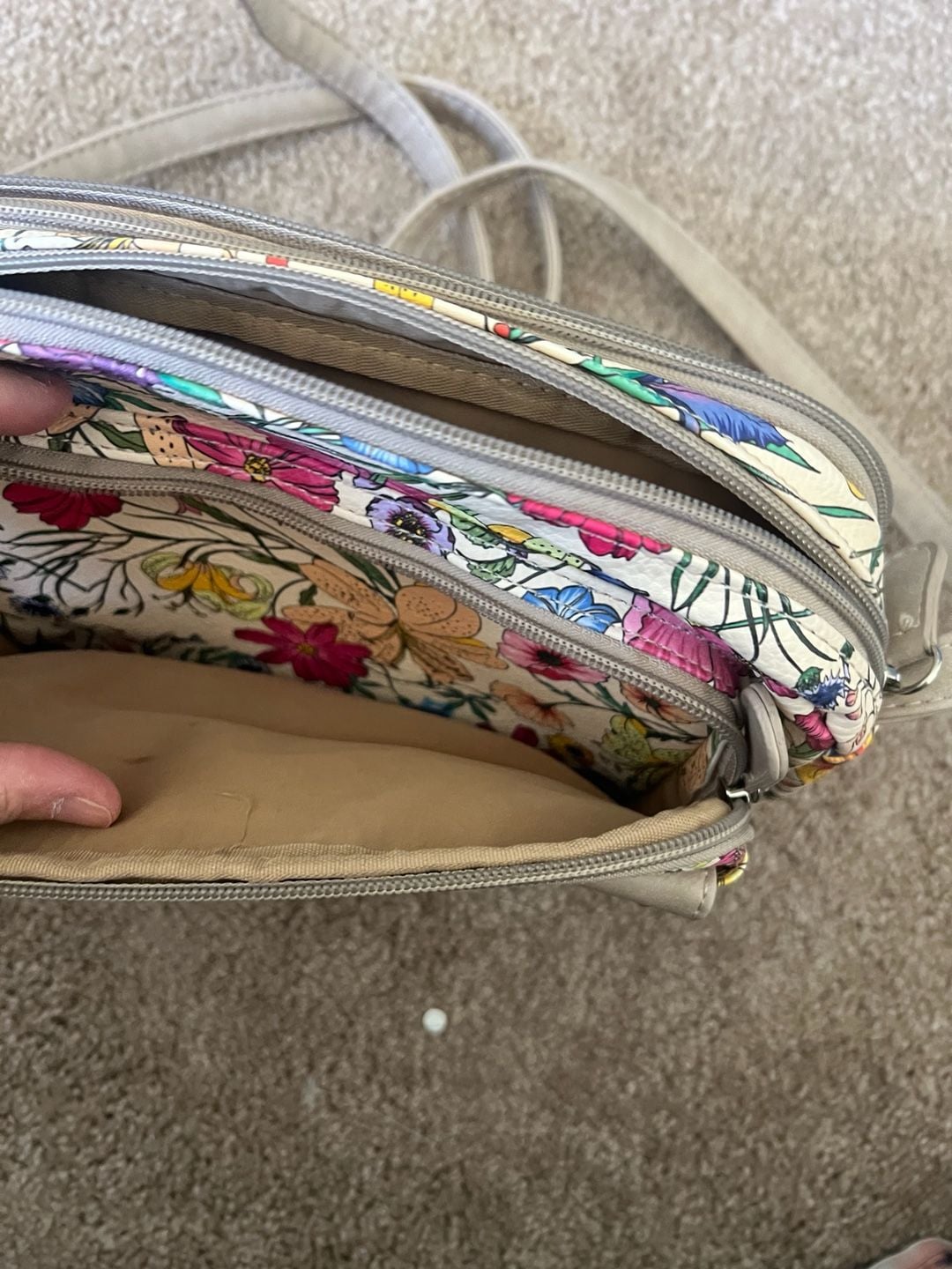 MultiSac Zippy Triple Compartment Crossbody Bag White Belladonna Floral 3