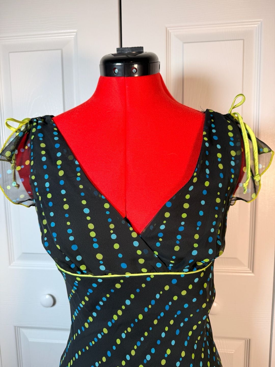 Byer Too! Dress Size 5 Black Polka Dot Y2K V-Neck Mesh Midi 7