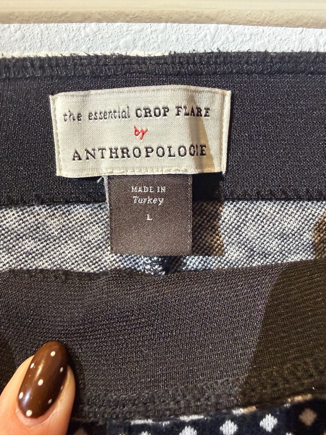 Anthropologie The Essential Crop Flare Pants Size L Black White Diamond 3
