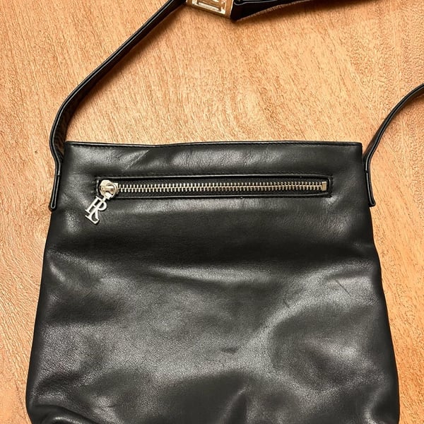 Ralph Lauren Leather Crossbody Bag Black Silver Hardware