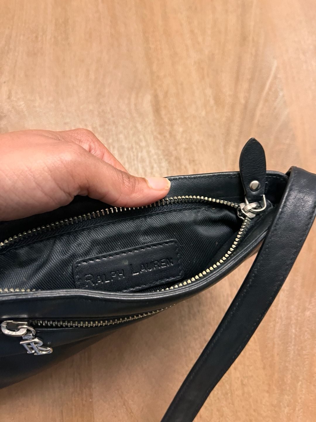 Ralph Lauren Leather Crossbody Bag Black Silver Hardware 4