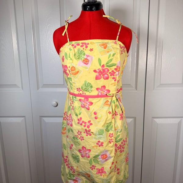 Tahiti Reef Club Sundress Size M Yellow Tropical Floral Fruit Print