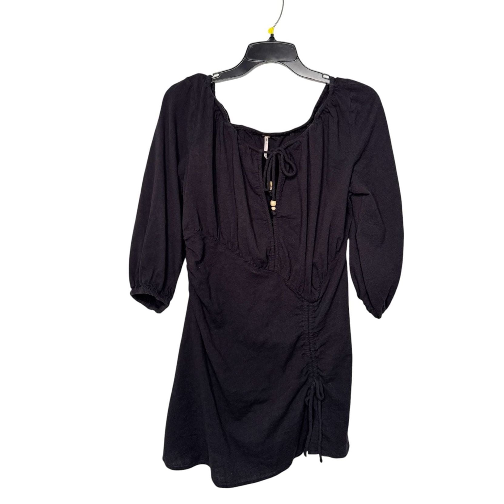 Free People Port Sunlight Mini Dress Black Smocked Size L 3