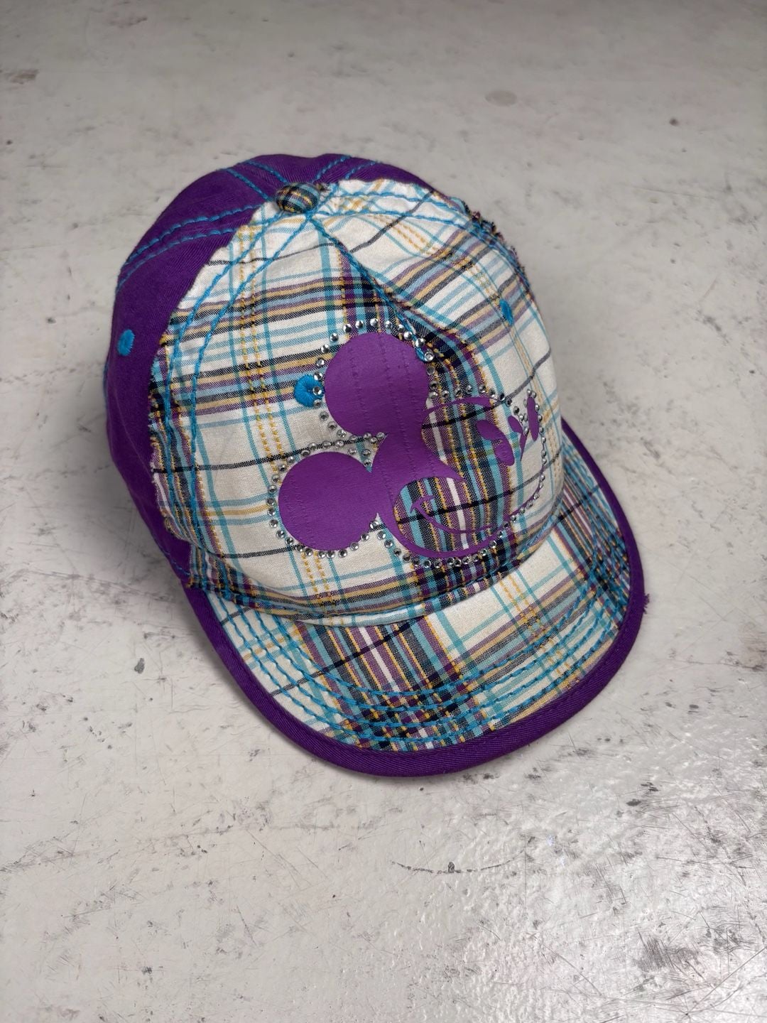 Disney Parks Mickey Mouse Baseball Cap OSFA Purple Plaid Rhinestones 1