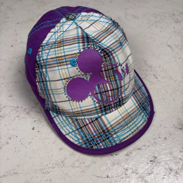 Disney Parks Mickey Mouse Baseball Cap OSFA Purple Plaid Rhinestones