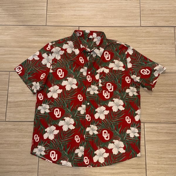 FOCO Oklahoma Sooners Floral Button-Up Shirt Size L Red Hawaiian