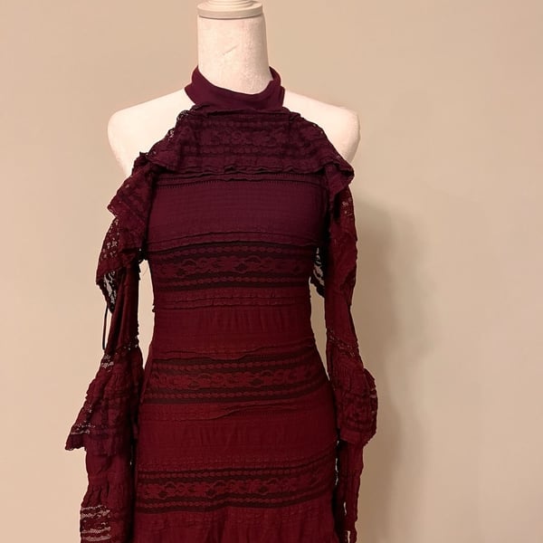 Parker Tanya Cold Shoulder Ruffle Dress Size XS Wine Burgundy