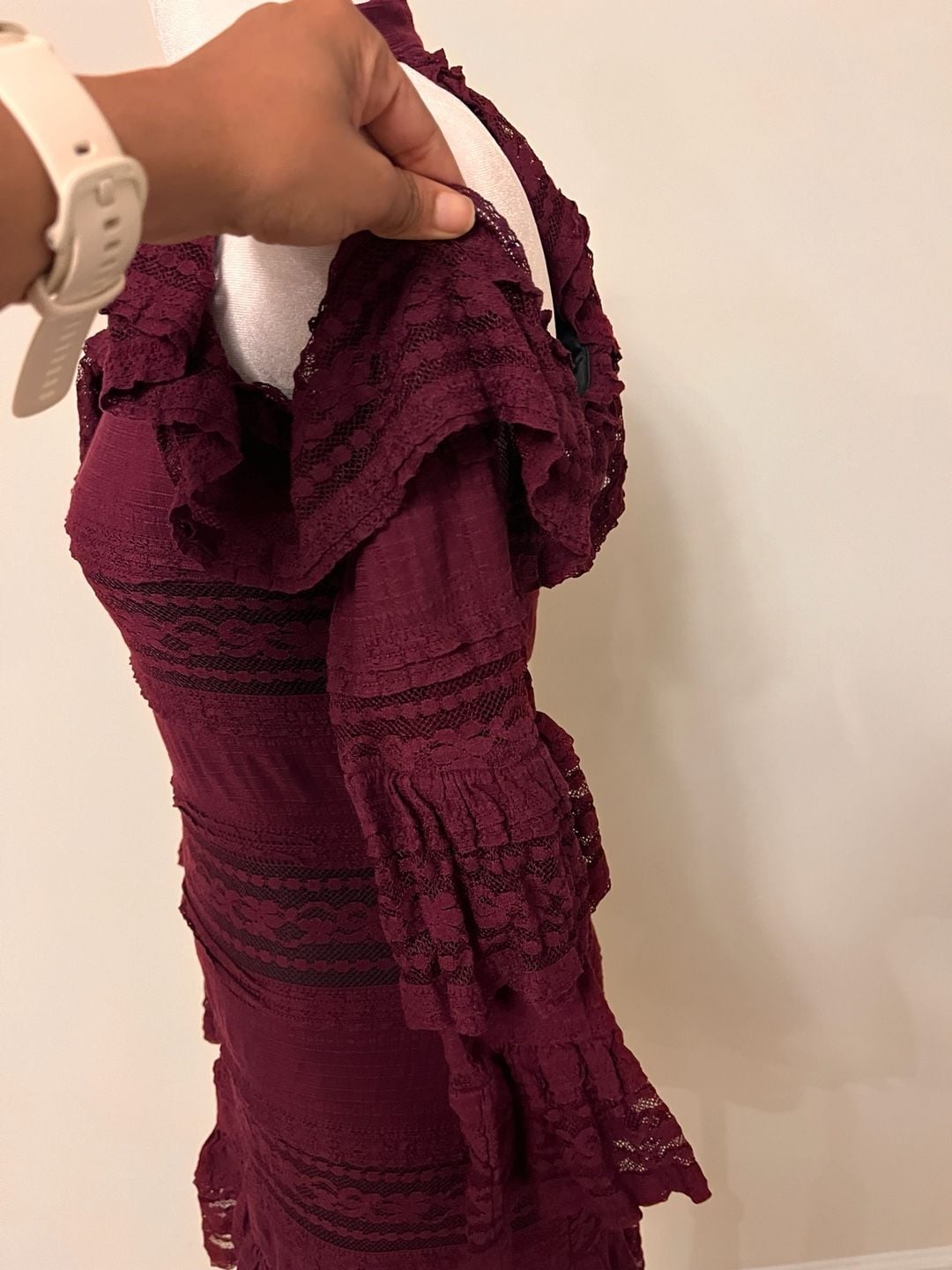 Parker Tanya Cold Shoulder Ruffle Dress Size XS Wine Burgundy 4