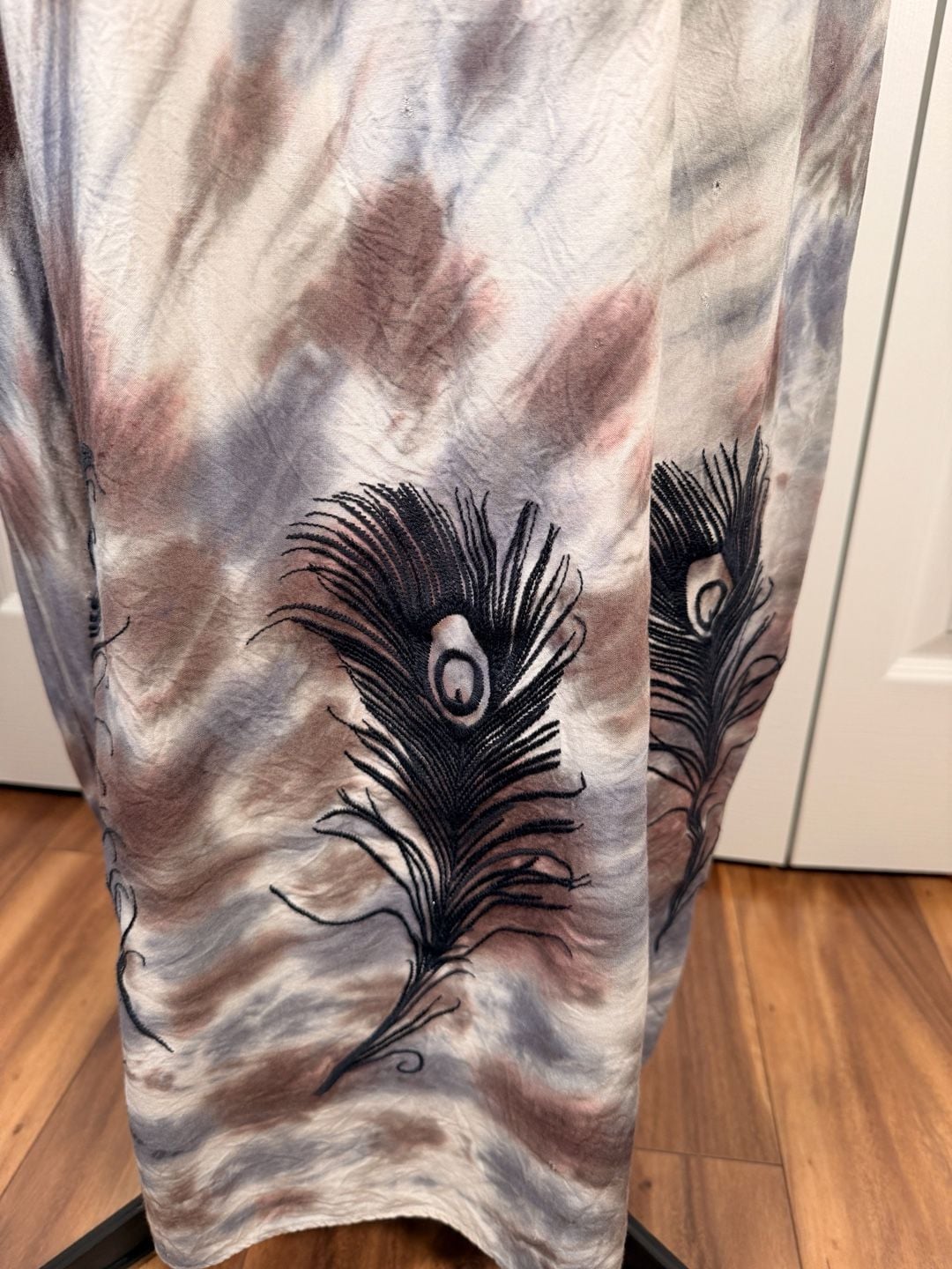 Tie Dye Halter Maxi Dress Smocked Peacock Feather Beach Cover Up 5