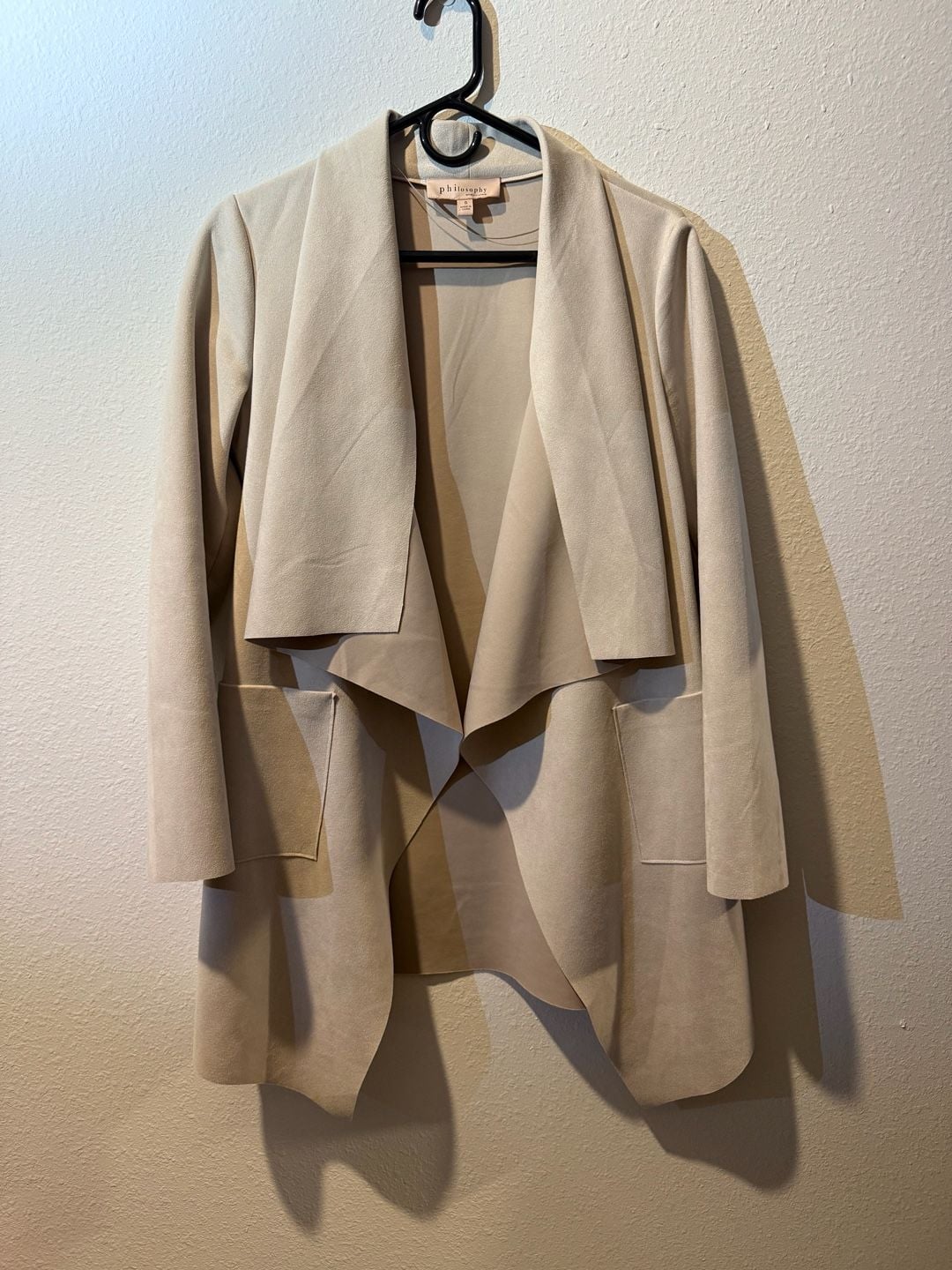 Philosophy Republic Clothing Open Front Jacket Size S Tan Faux Suede 2