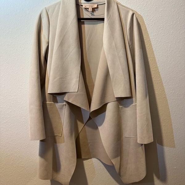 Philosophy Republic Clothing Open Front Jacket Size S Tan Faux Suede