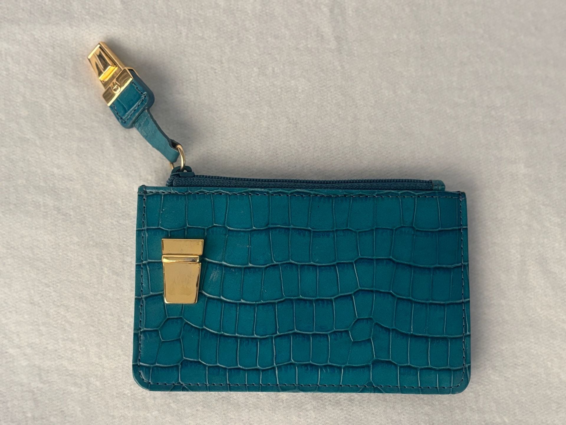 Etienne Aigner Teal Croc Embossed Leather Card Case Wallet 2