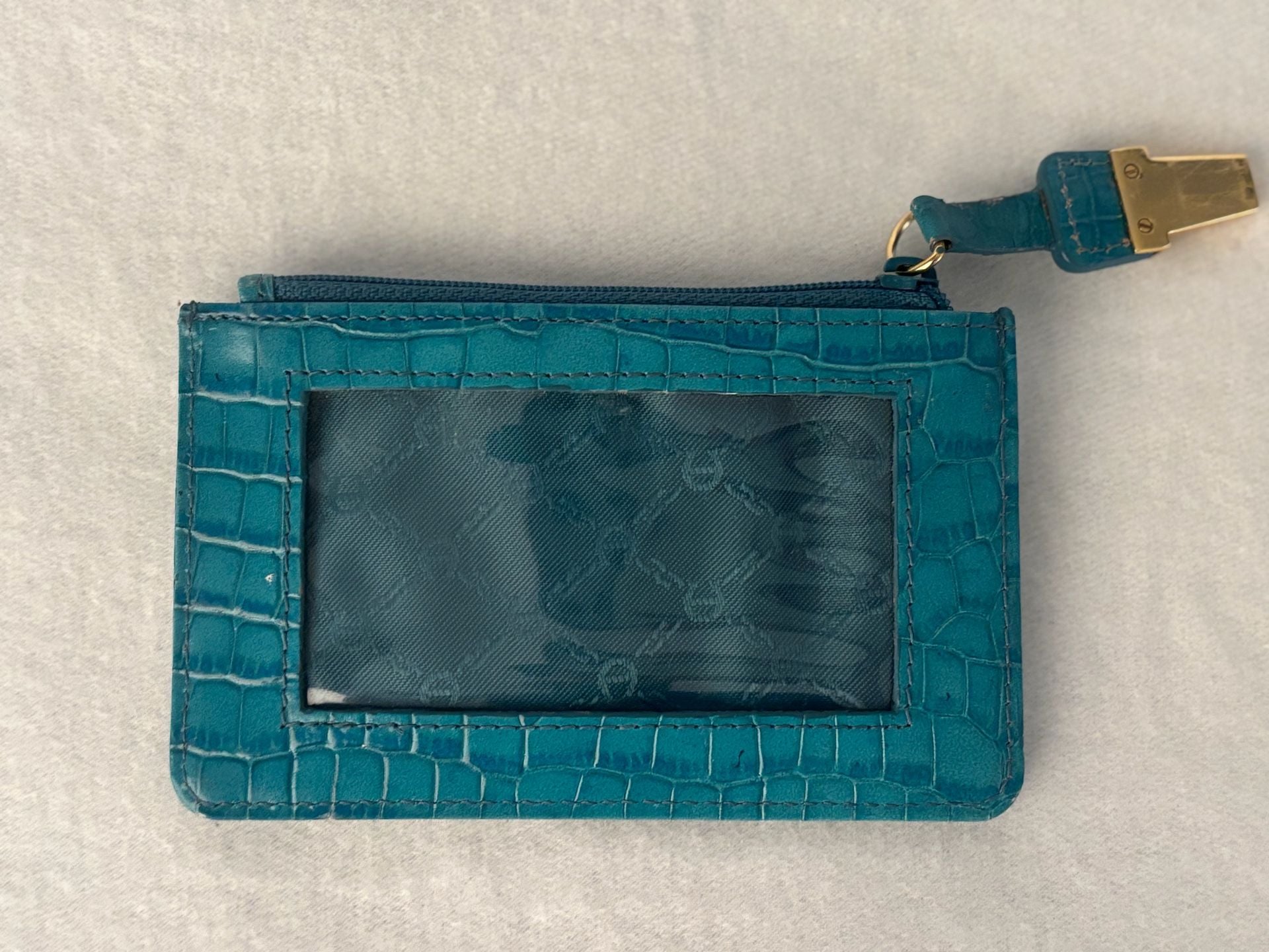 Etienne Aigner Teal Croc Embossed Leather Card Case Wallet 3