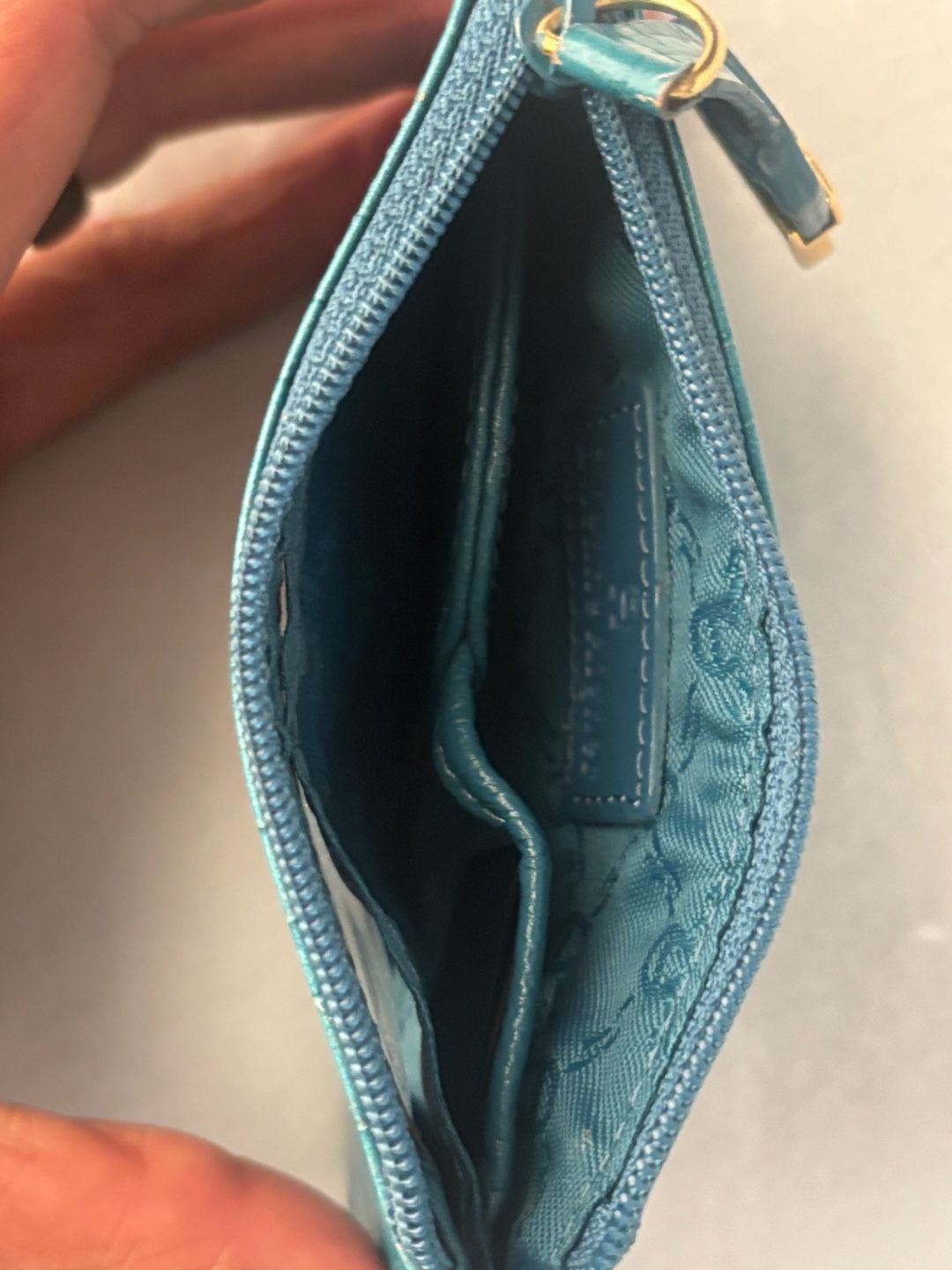 Etienne Aigner Teal Croc Embossed Leather Card Case Wallet 5