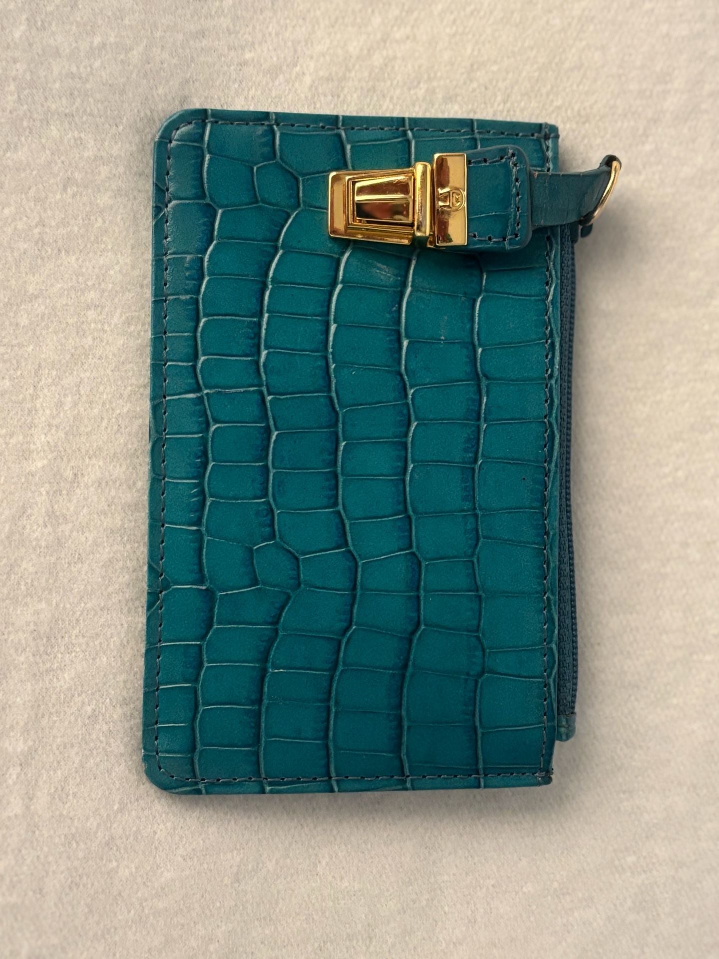 Etienne Aigner Teal Croc Embossed Leather Card Case Wallet 6