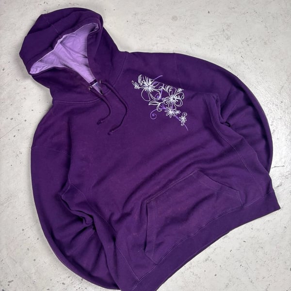 Y2k Purple Floral Graphic Hoodie
