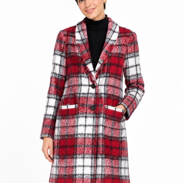 Old Navy Red and White Plaid Women's Wool Blend Coat Size XS