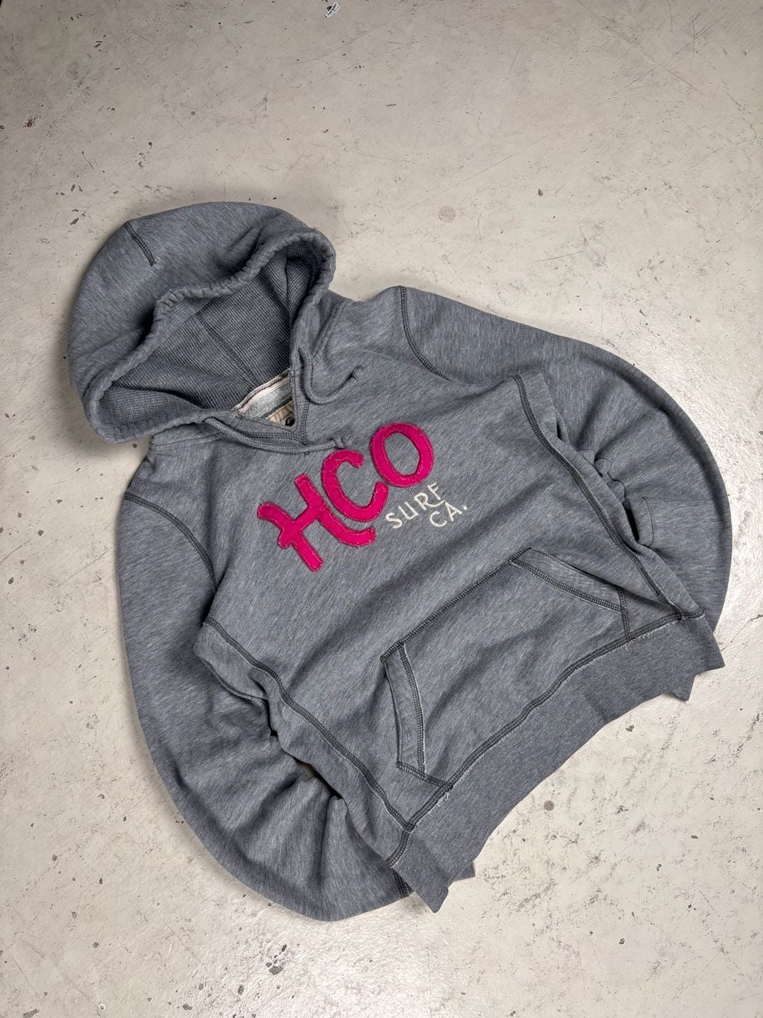 Hollister Hoodie Sweatshirt Size L Grey Pink Surf Co. Logo Y2K 2