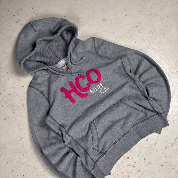 Hollister Hoodie Sweatshirt Size L Grey Pink Surf Co. Logo Y2K