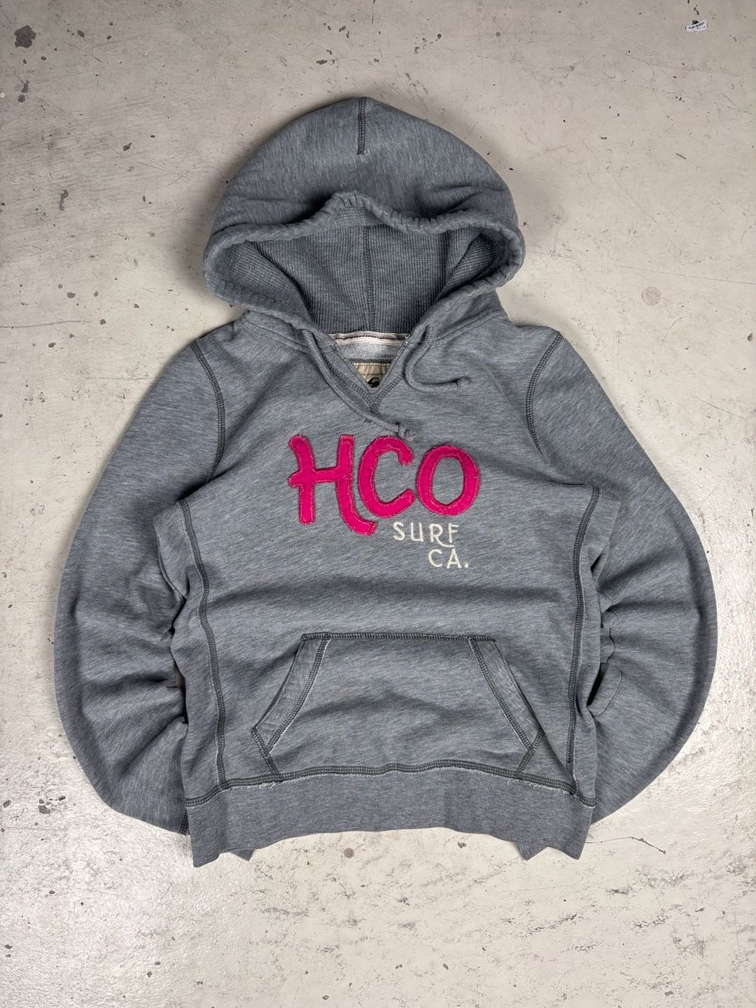 Hollister Hoodie Sweatshirt Size L Grey Pink Surf Co. Logo Y2K 3