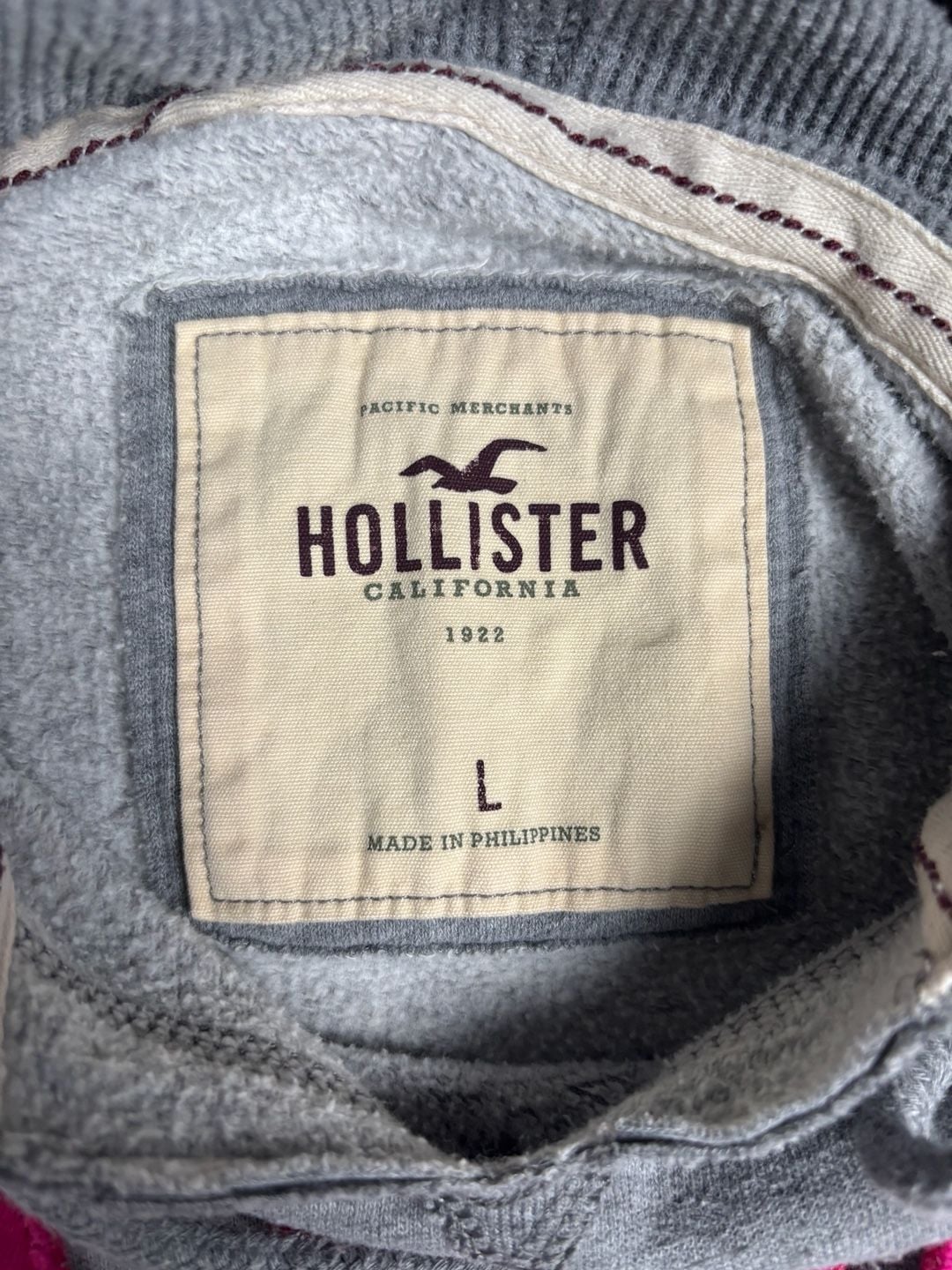 Hollister Hoodie Sweatshirt Size L Grey Pink Surf Co. Logo Y2K 4