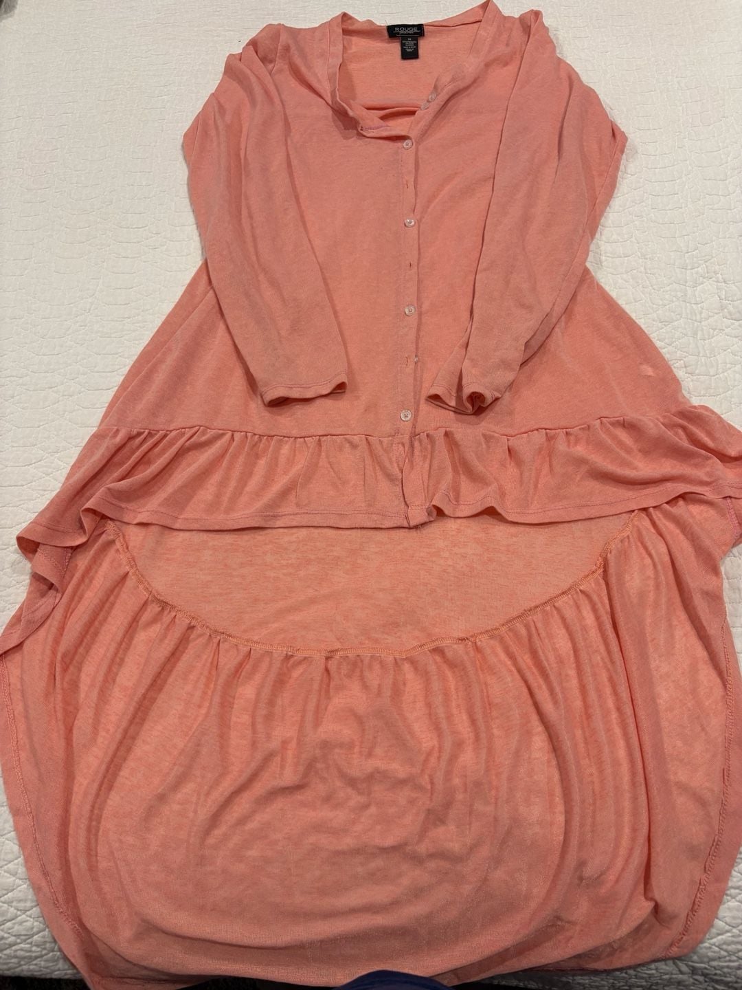 Rouge Collection Women’s 3X Coral Button Front Ruffle Hem Tunic Top 2