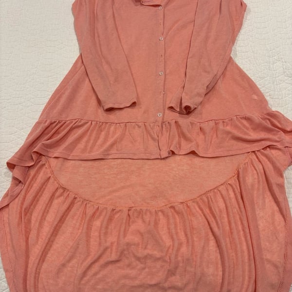 Rouge Collection Women’s 3X Coral Button Front Ruffle Hem Tunic Top