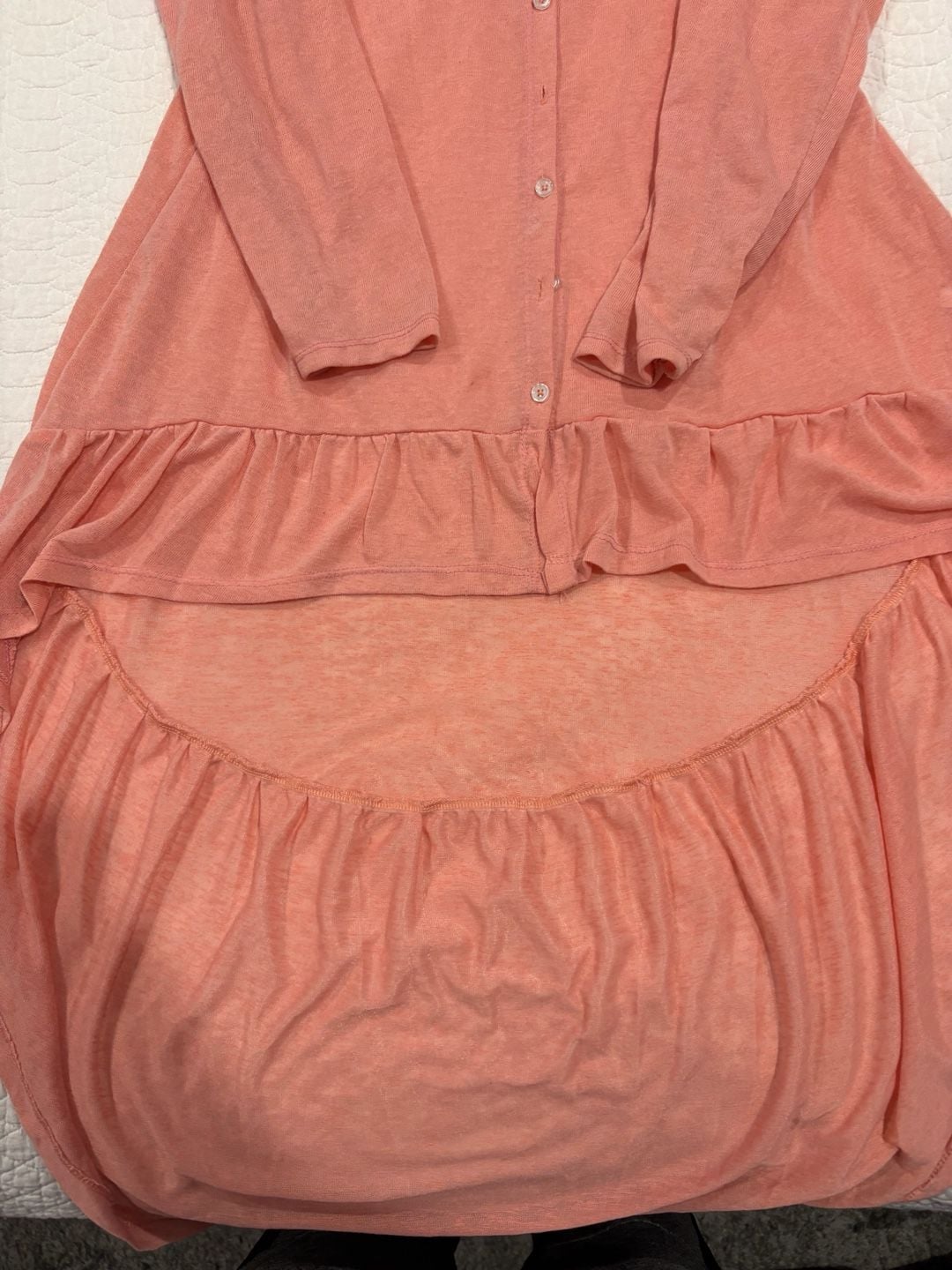 Rouge Collection Women’s 3X Coral Button Front Ruffle Hem Tunic Top 3