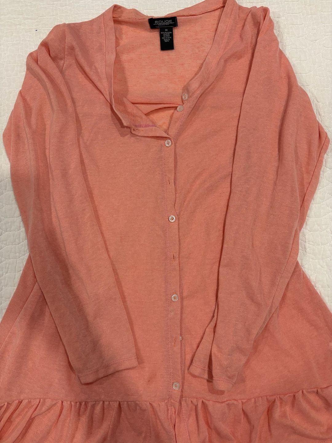Rouge Collection Women’s 3X Coral Button Front Ruffle Hem Tunic Top 4