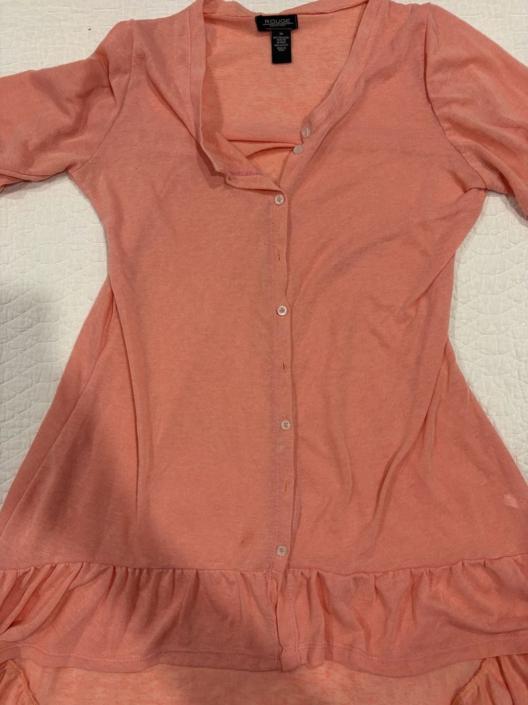 Rouge Collection Women’s 3X Coral Button Front Ruffle Hem Tunic Top 5