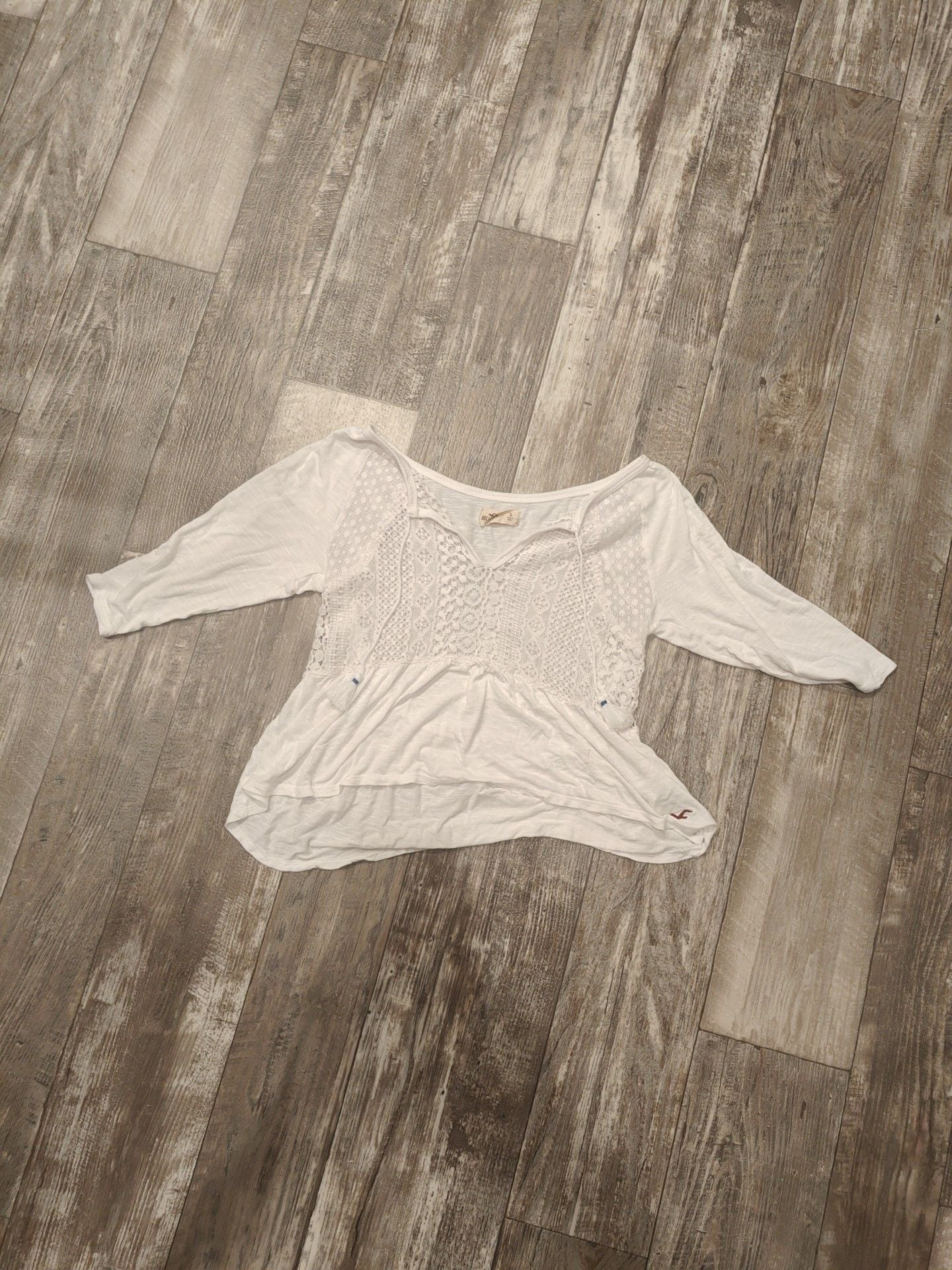 Hollister Lace Top Size S White Blouse Tassel Boho Ruffle 2
