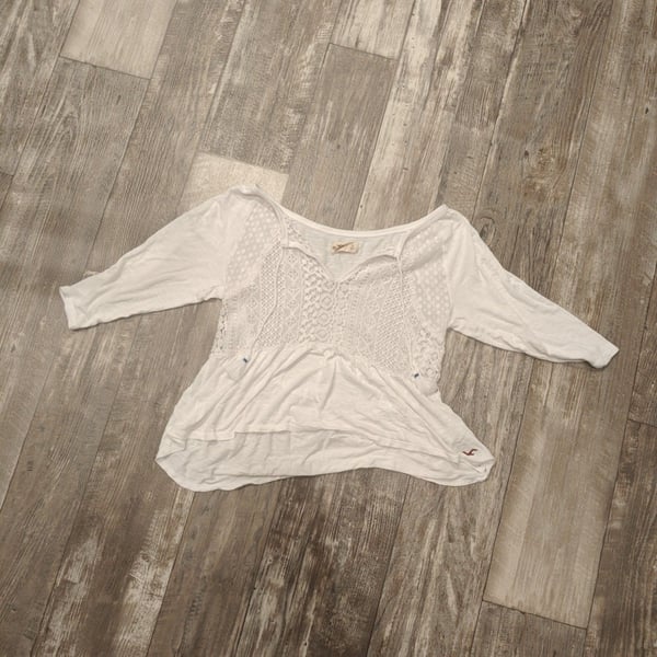 Hollister Lace Top Size S White Blouse Tassel Boho Ruffle