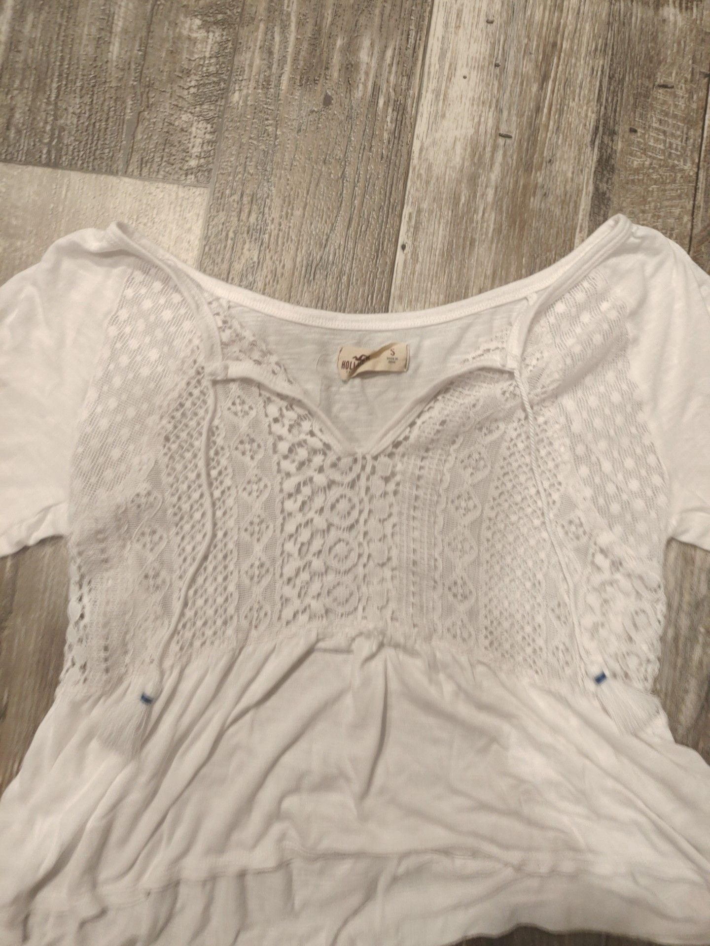 Hollister Lace Top Size S White Blouse Tassel Boho Ruffle 3