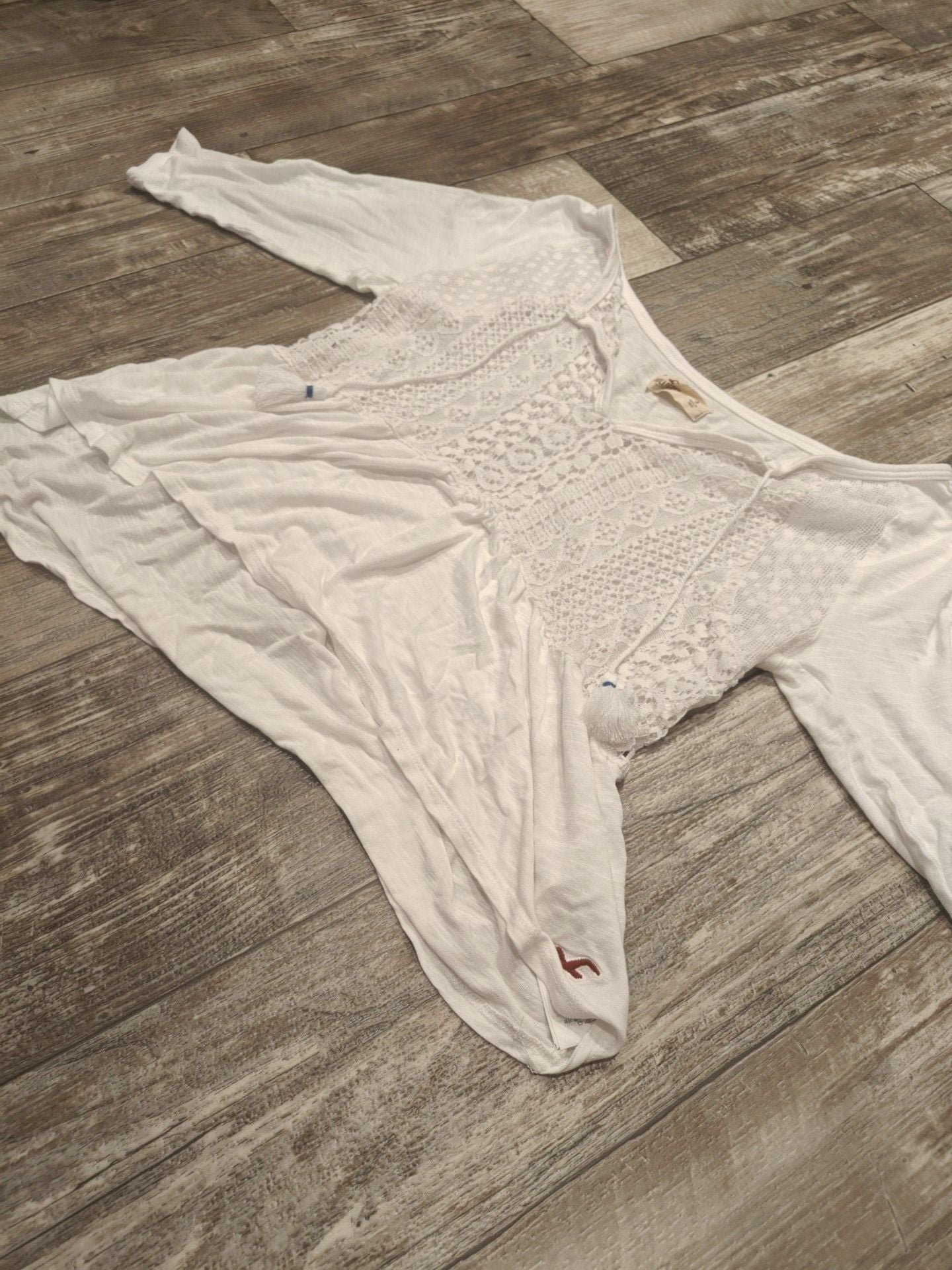 Hollister Lace Top Size S White Blouse Tassel Boho Ruffle 5