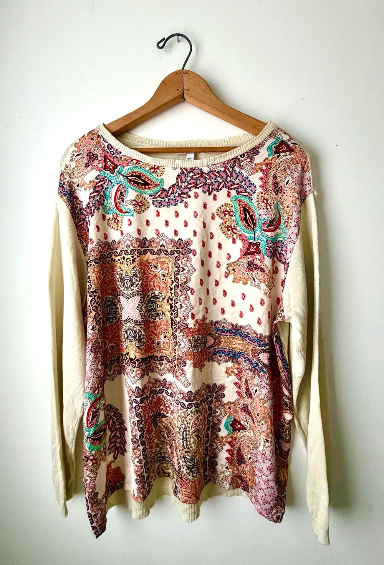 Johnny Was Elodie Scarf Pullover Top Size L Silk Cashmere Paisley 2