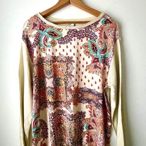 Johnny Was Elodie Scarf Pullover Top Size L Silk Cashmere Paisley
