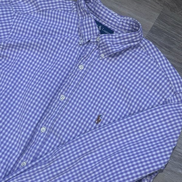 Ralph Lauren Classic Fit Gingham Shirt XL Purple White Long Sleeve Button Down