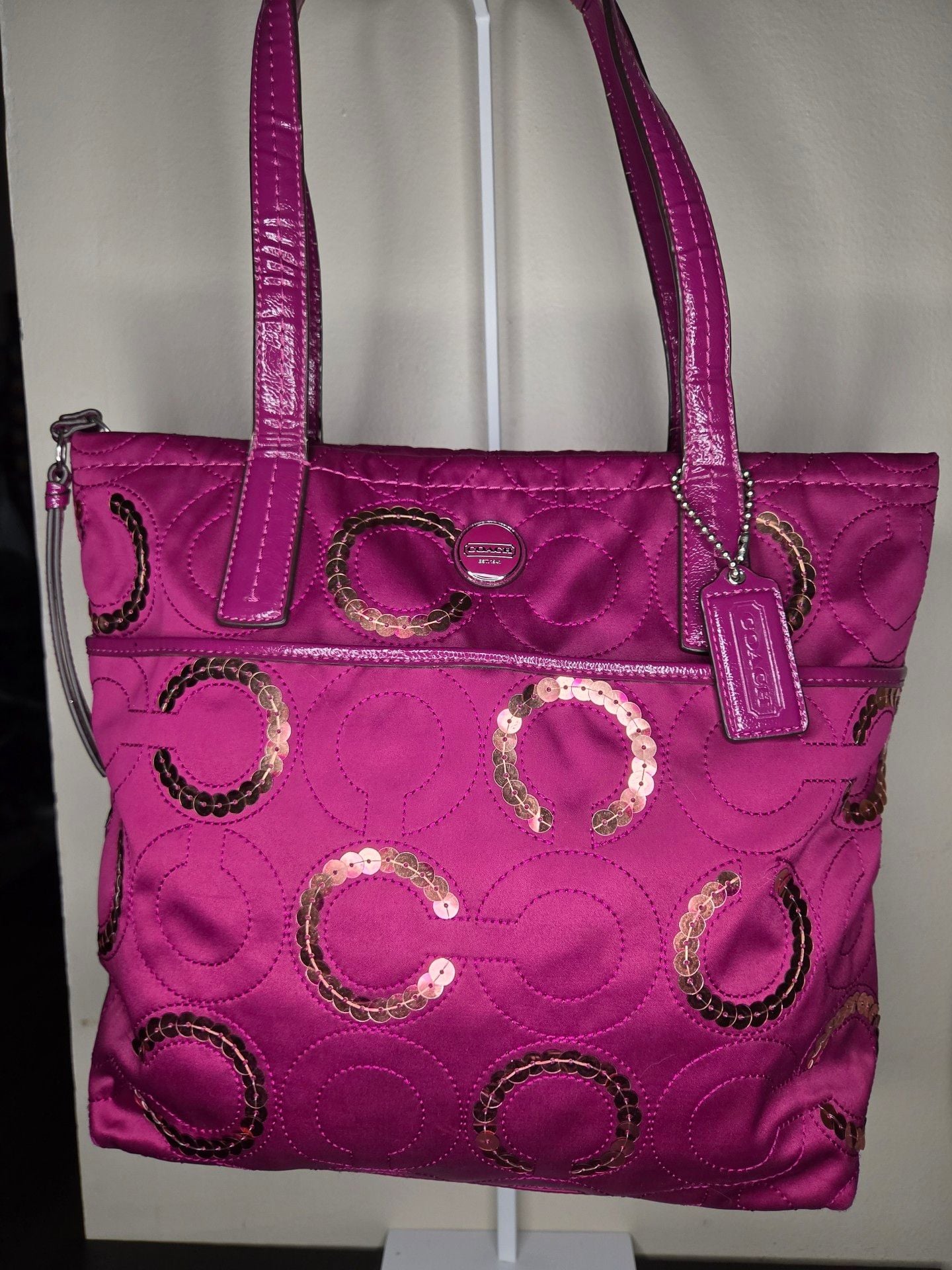 Coach Signature Sequin Tote in Passion Berry (F25470) 2