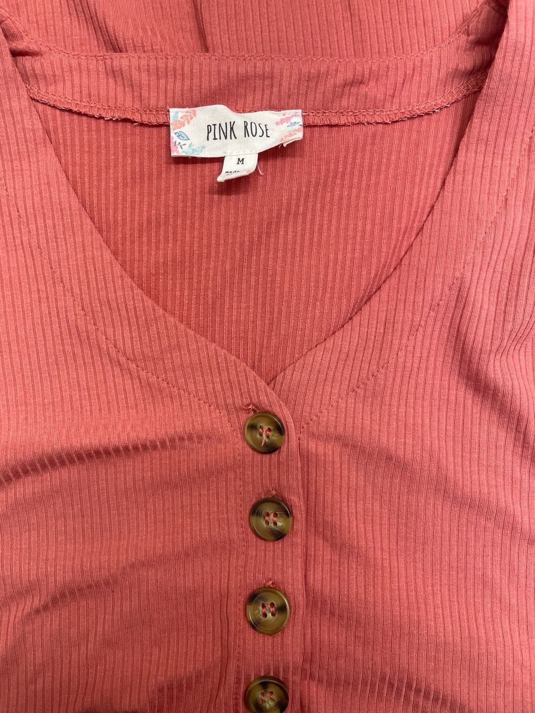 Pink Rose Ribbed Button Dress Coral Pink 3