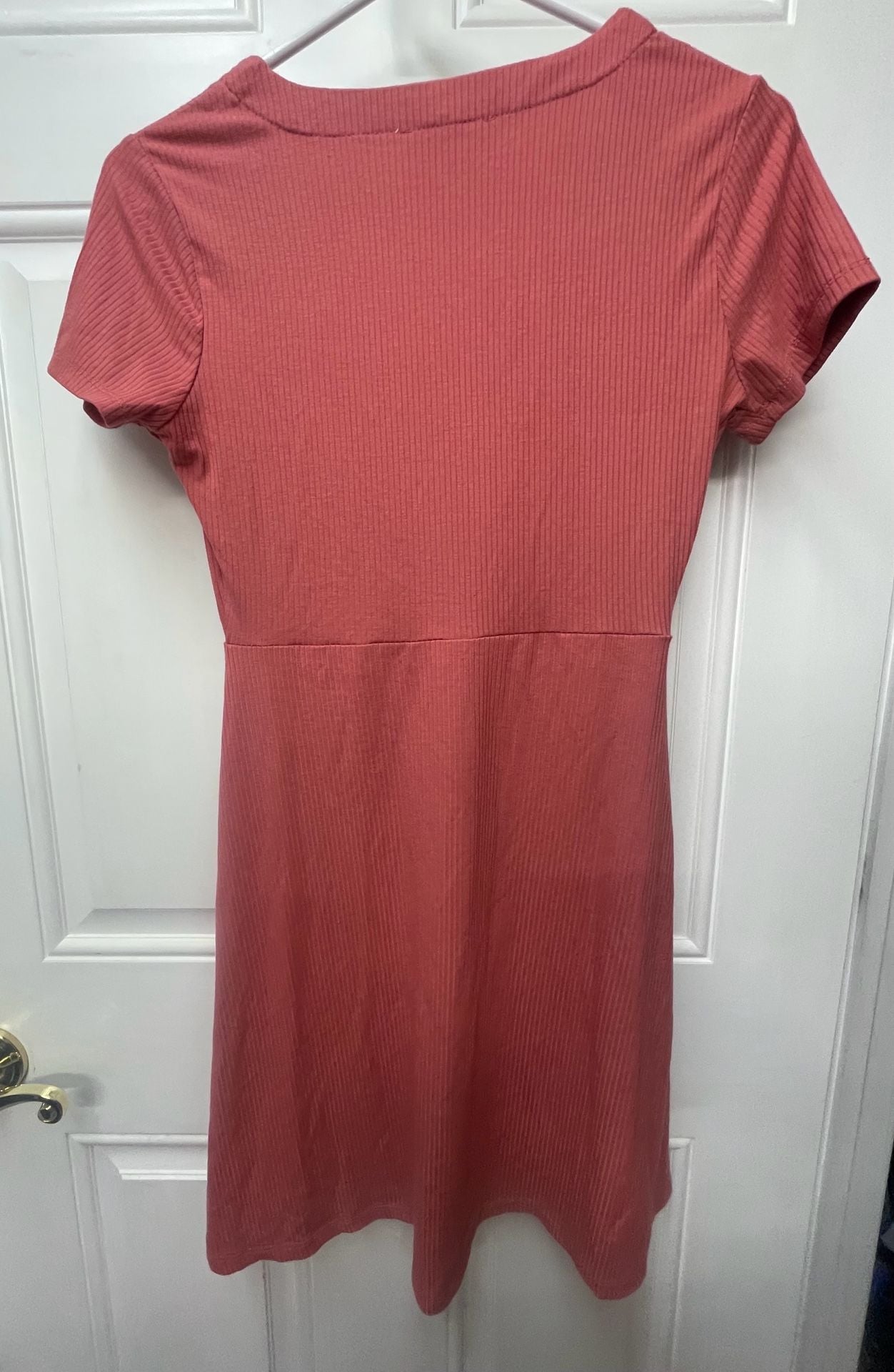 Pink Rose Ribbed Button Dress Coral Pink 4
