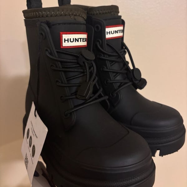 Hunter Kids Stamp Lace-Up Waterproof Rain Boot Size US 9 Black