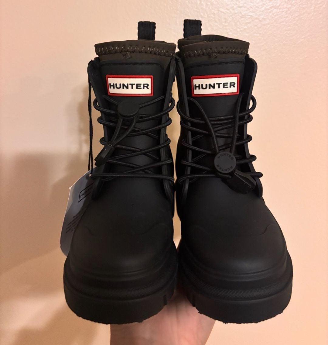 Hunter Kids Stamp Lace-Up Waterproof Rain Boot Size US 9 Black 3