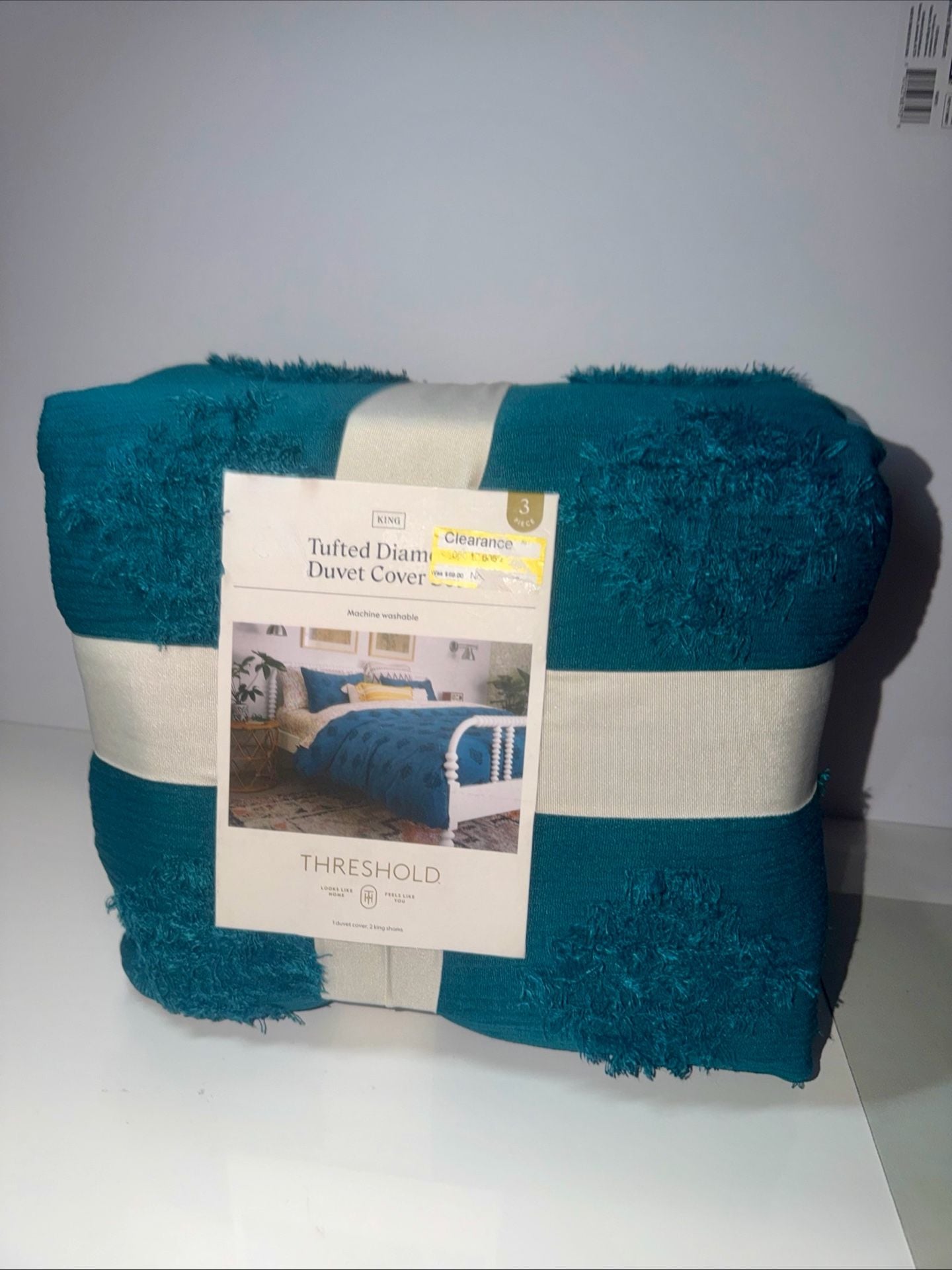 NEW 3/pc Threshold KING Tufted Diamond Duvet Cover & Sham Set - Dark Teal 1
