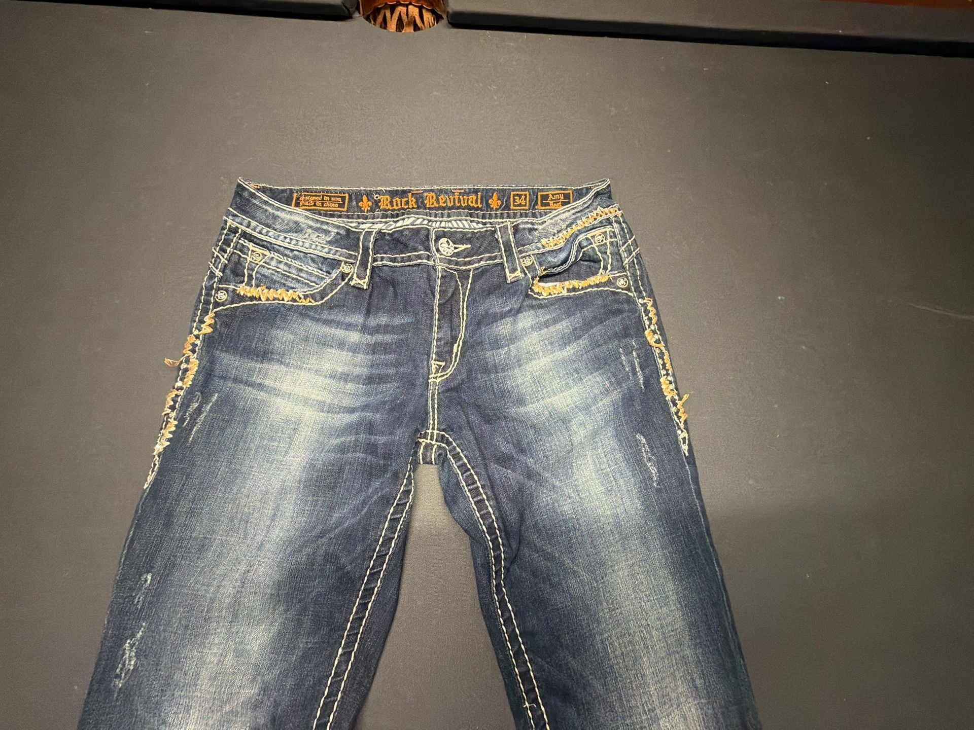 Rock Revival Amy Boot Jeans Size 34 Blue Embellished Bootcut 4