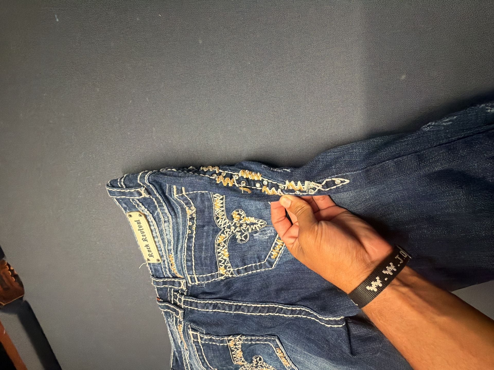 Rock Revival Amy Boot Jeans Size 34 Blue Embellished Bootcut 6