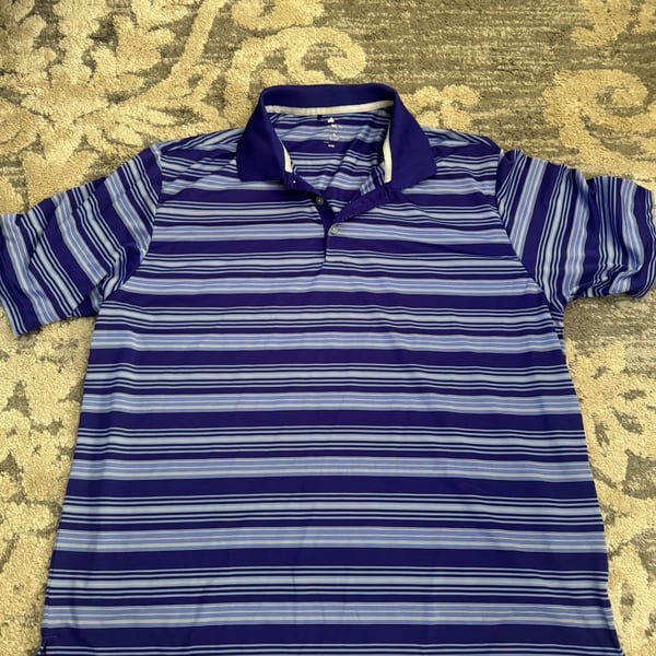 Adidas Climalite Golf Polo Size XL Purple Blue Striped Short Sleeve