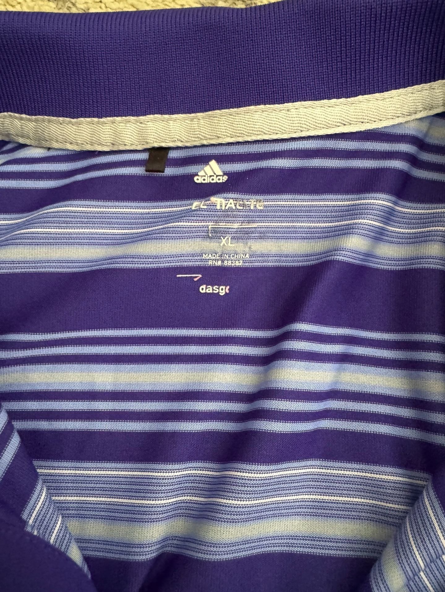 Adidas Climalite Golf Polo Size XL Purple Blue Striped Short Sleeve 3