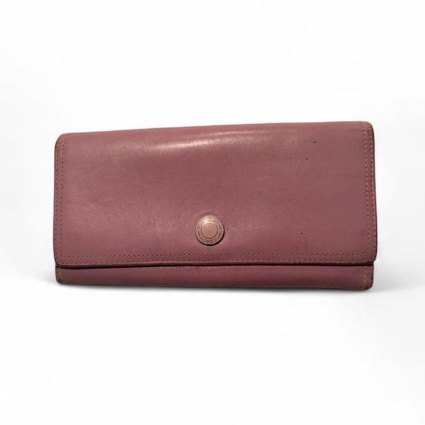 Coach Pink Leather Long Wallet with Snap Closure
